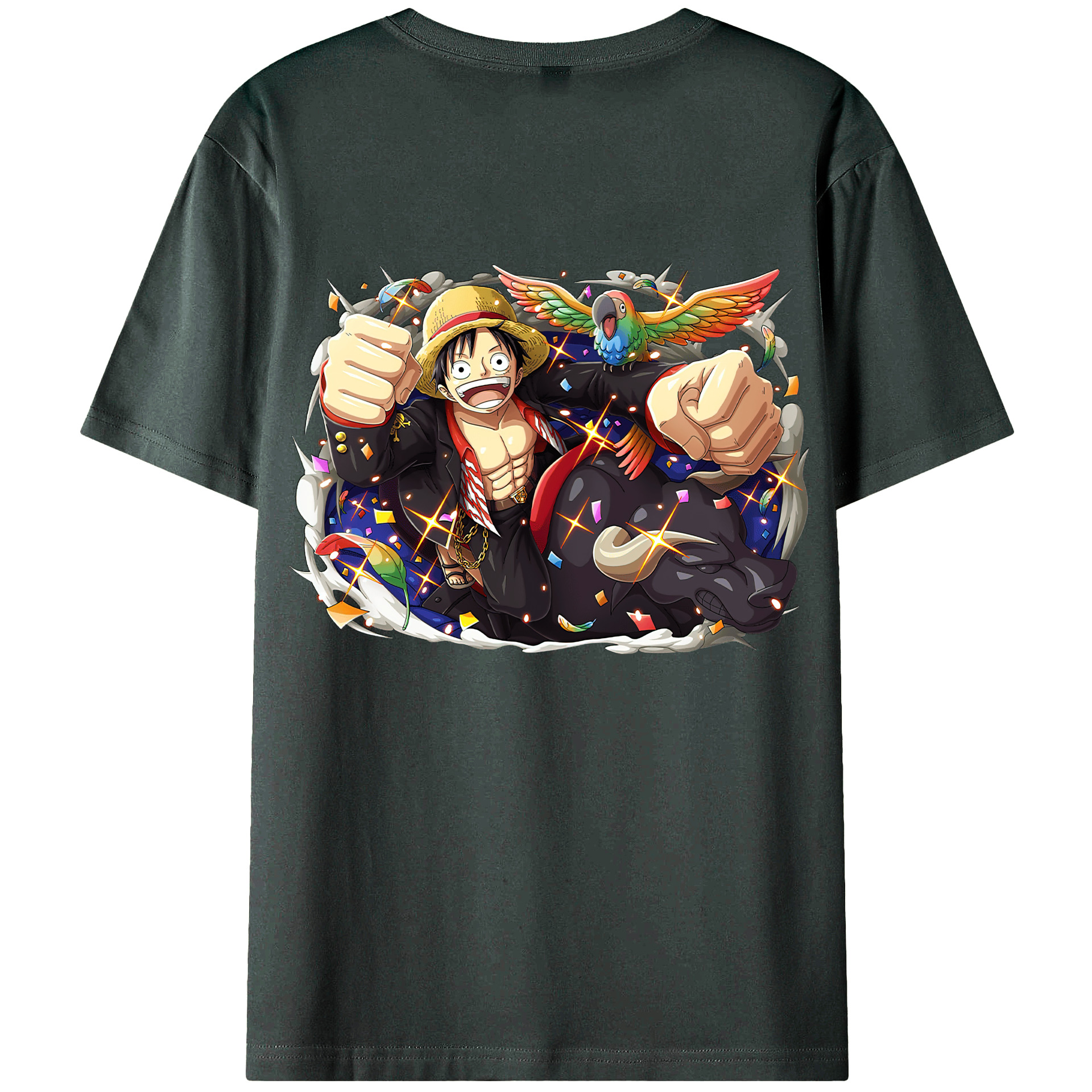 ワンピース モンキー・D・ルフィ ONE PIECE Monkey D. Luffy 綿100％ メンズ半袖Tシャツ（バックプリント） 通気性
